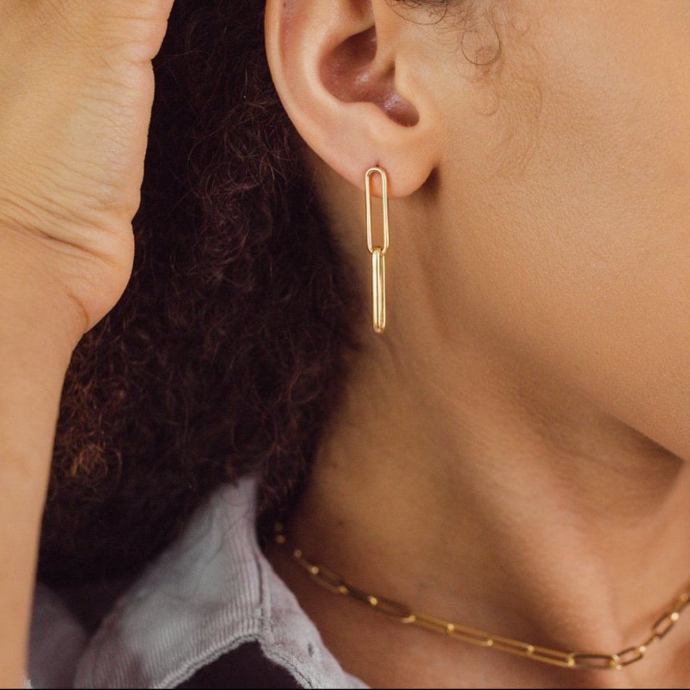 14K Gold Paperclip Dangle Earrings